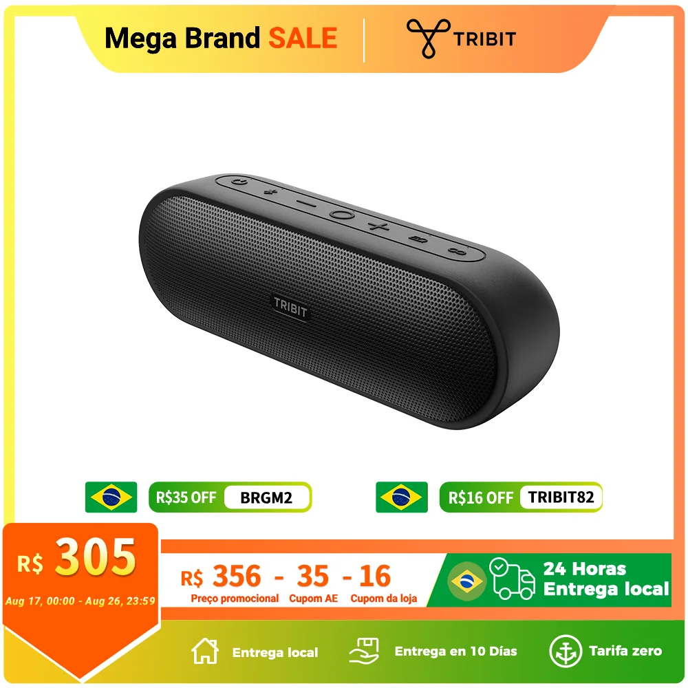 Alto-falante Bluetooth portátil TRIBIT XSound Plus 2, potência de 30 W, alto-falante sem fio à prova d'água IPX7 24 horas de reprodução para camping, caminhadas