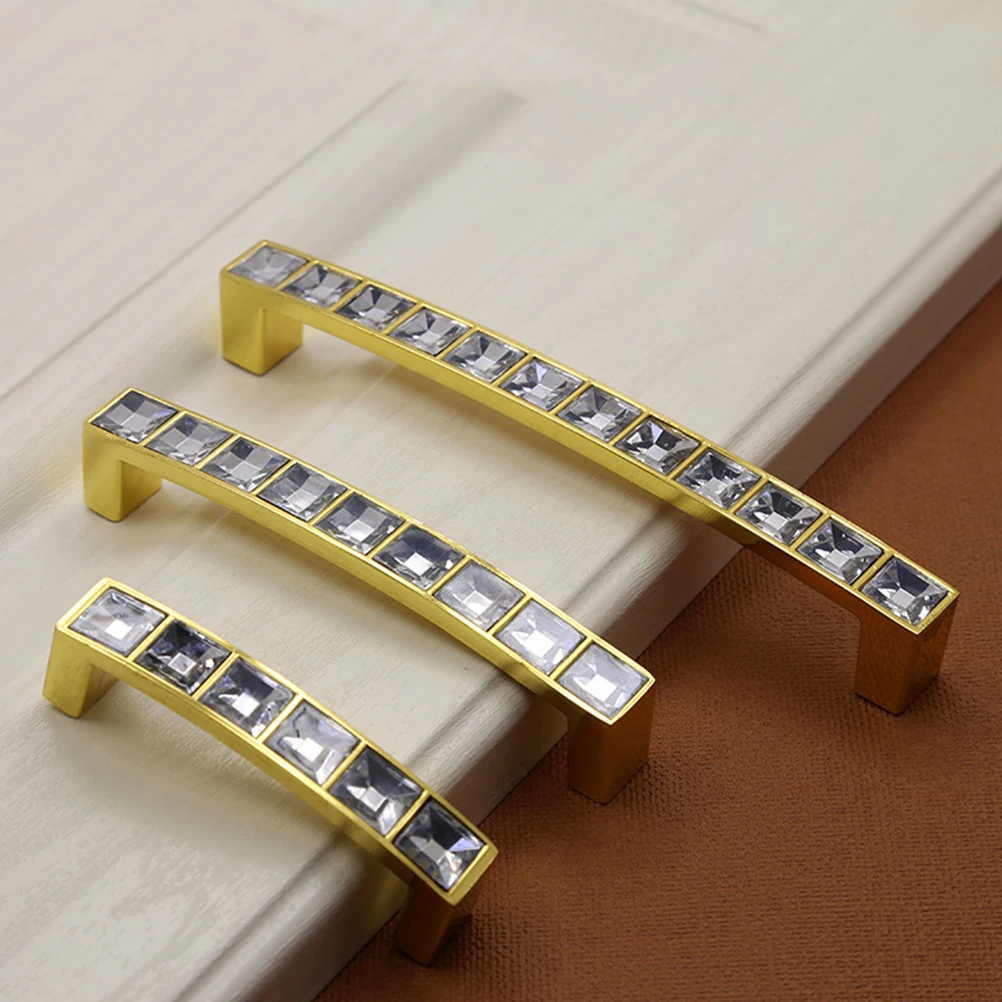 

Crystal U Shaped Drawer Knobs 2.2Cm Screws For Cabinet Wardrobe Door Handle Pull Furniture Decor Golden Cupboard Hardware
