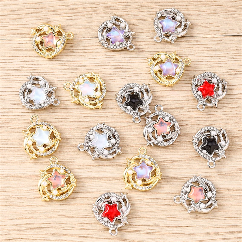 5 Stück 17x19mm Mix Niedliche Kristall-Mond-Stern-Anhänger für Schmuckherstellung DIY Tropfenohrringe Halsketten Armbänder Zubehör – Detail 6