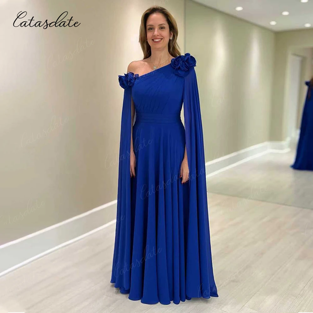 Catasdate Chiffon mit 3D-Blumen, einschulterig, A-Linie, formelles Abendkleid, bodenlang, für Damen, individuell gestaltet