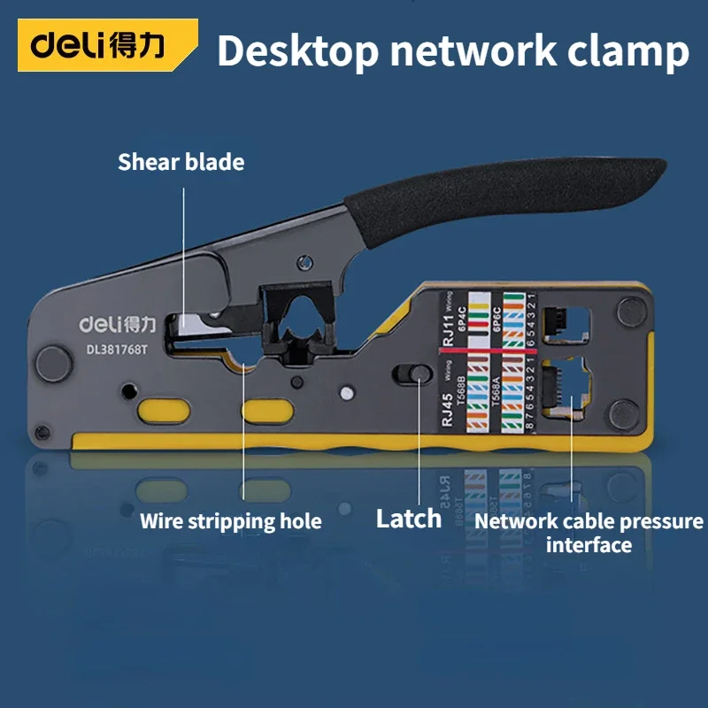 Deli multi-function integrated mini RJ45/11 network tool crimper CAT5/6/7/8 Ethernet rj45/11 cable terminal crimping stripper