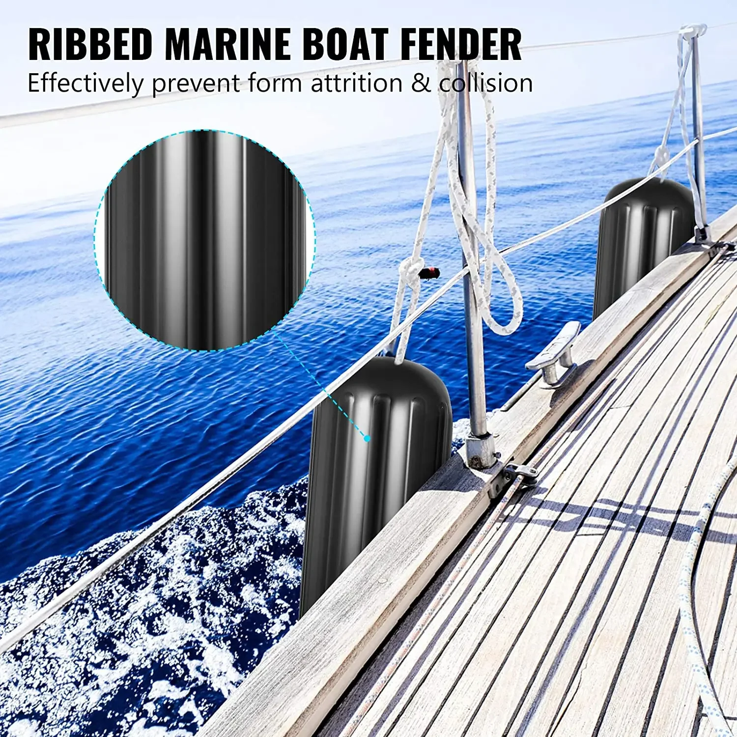 4 Pcs 6x15 inch/150x375mm Black Boat Fender Vinyl Ribbed Inflatable Bumper Marine Dock Shield Protection PVC For Yacht Speedboat