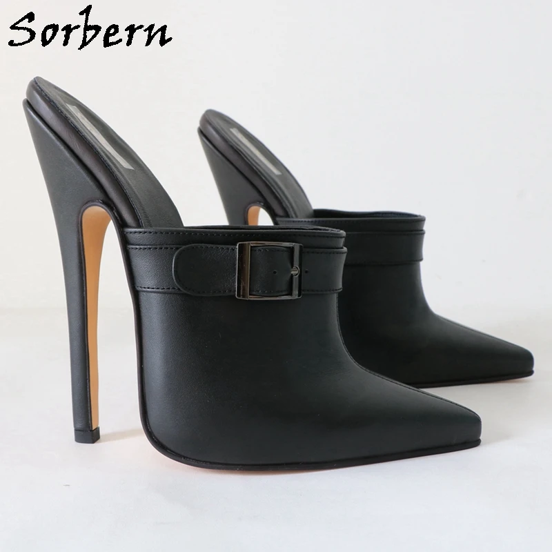 Sorbern punta a punta matura donna muli scarpe tacco alto pompa Slip On tacchi a spillo 16Cm cinturino con fibbia taglia 9.5 scarpe colori