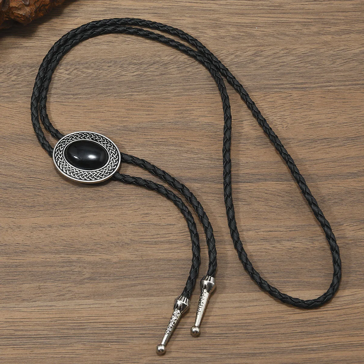 Retro Oval Weaving Bolo Tie for Men Western Cowboy Style Fashion Creative Necktie
