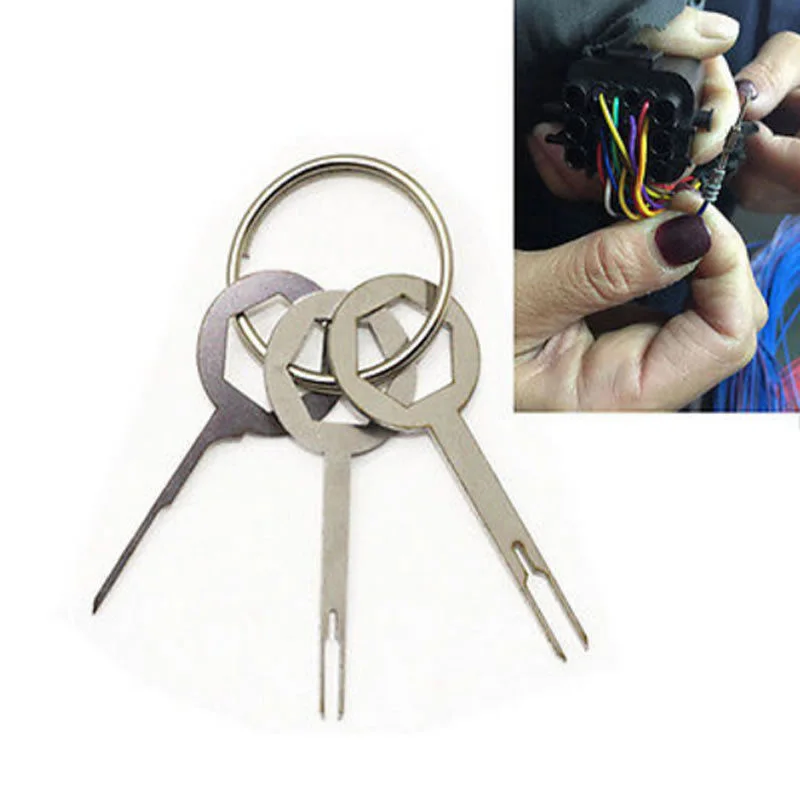 3 Pcs Car Terminal Removal Tools Electrical Wiring Crimp Connector Pin Extractor Kit Key Wire Plug Repair Tool Auto Disassembly