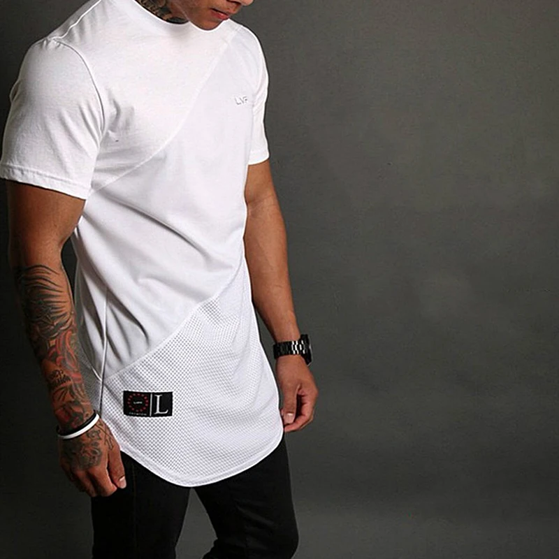 Men\'s Summer Fashion Fitness Tees Gym  Sport Running Patchwork Short Sleeves Shirt Breathable Bodybuilding T-shirt Man Clothing