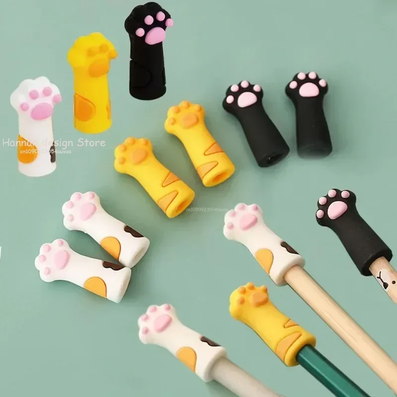 3Pcs/Set Kawaii Cat Paw Pencil Cap Cartoon Silicone Pen Topper Covers For Kids Cute Pencil Extender Stationery School Supplies