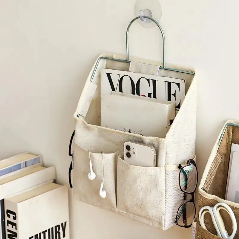 Home Use Linen Wall Hanging Storage Basket Snack Miscellaneous Goods Organizer Dormitory Bedroom Closet Storage Basket