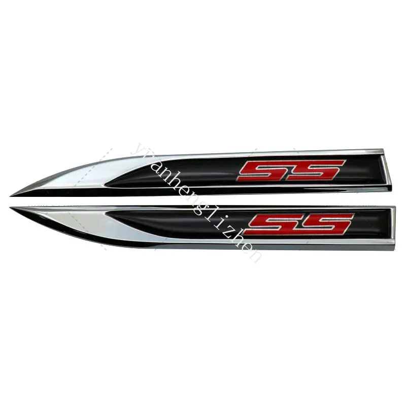 2 pcs Car Sport Body Fender Side Metal Chrome Zinc Alloy Knife Side 3D Adhesive Emblem Badge Decal For Chevrolet SS Decorate
