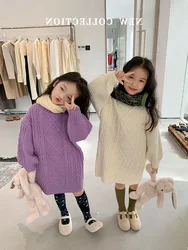 Children Mid Length Sweater Dress Korean Version of Children Wear 2023 Winter New Girls Thick Round Neck Long Sleeve Sweater