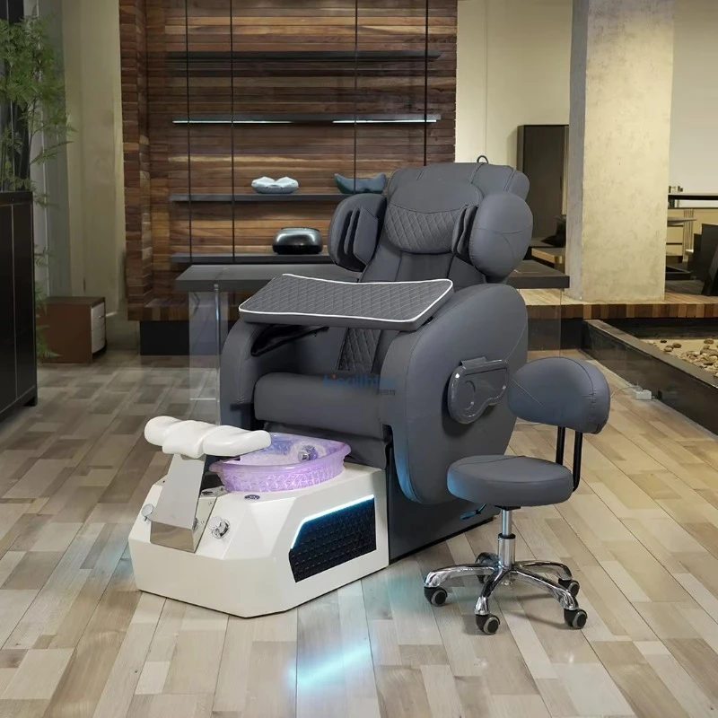 2026 Luxury Black Grey Leather Massage Foot Care Manicure Pedicure Spa Chair with Led Lights