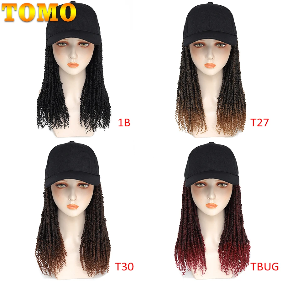 TOMO Baseball Cap Hair with 14/22Inch Passion Twist Crochet Hair Adjustable Wig Hat Attached Short Spring Twist Hair Extensions