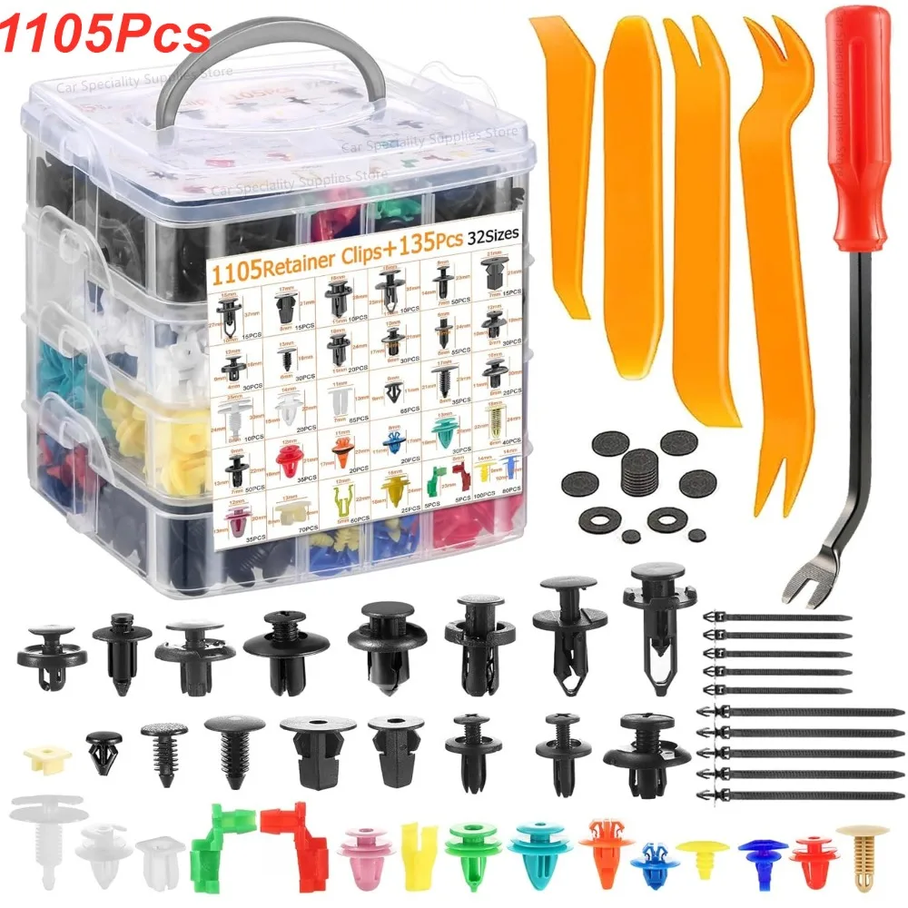 1105Pcs-100Pcs Plastic Car Fastener Clips Kit Mixed Car Bumper Door Trim Panel Auto Bumper Rivet Retainer Push Engine Cover