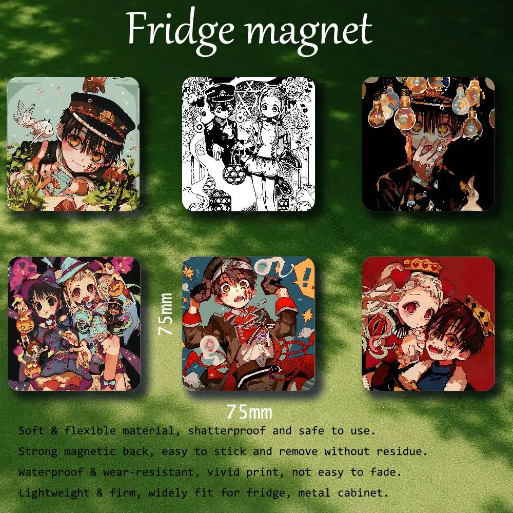 Toilet-Bound Hanako-Kun Black Square Plastic Fridge Magnet, for Magnetic, No Trace Left, Durable, Smooth and Textured