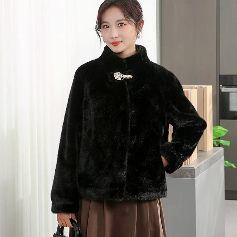 Autumn Winter New Imitation Mink Fur Coat For Women's Jacket New Female Stand Collar Warm Coats