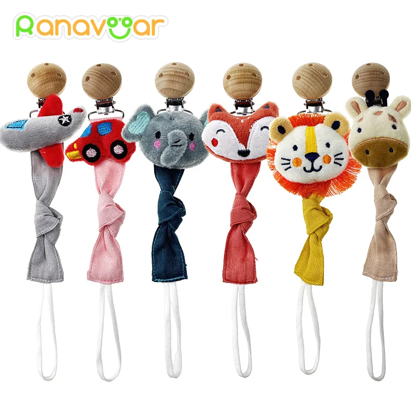 Baby Infant Pacifier Clip Chain BPA Free Appease Soother Linen Animal Chain Clips Newborn Dummy Holder Nipple Wooden Clip