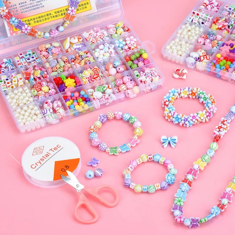 Collier et bracelet perlés faits à la main pour enfants, jouets de puzzle d'amblyopie, cadeau de Noël pour fille, 24 grilles, bricolage