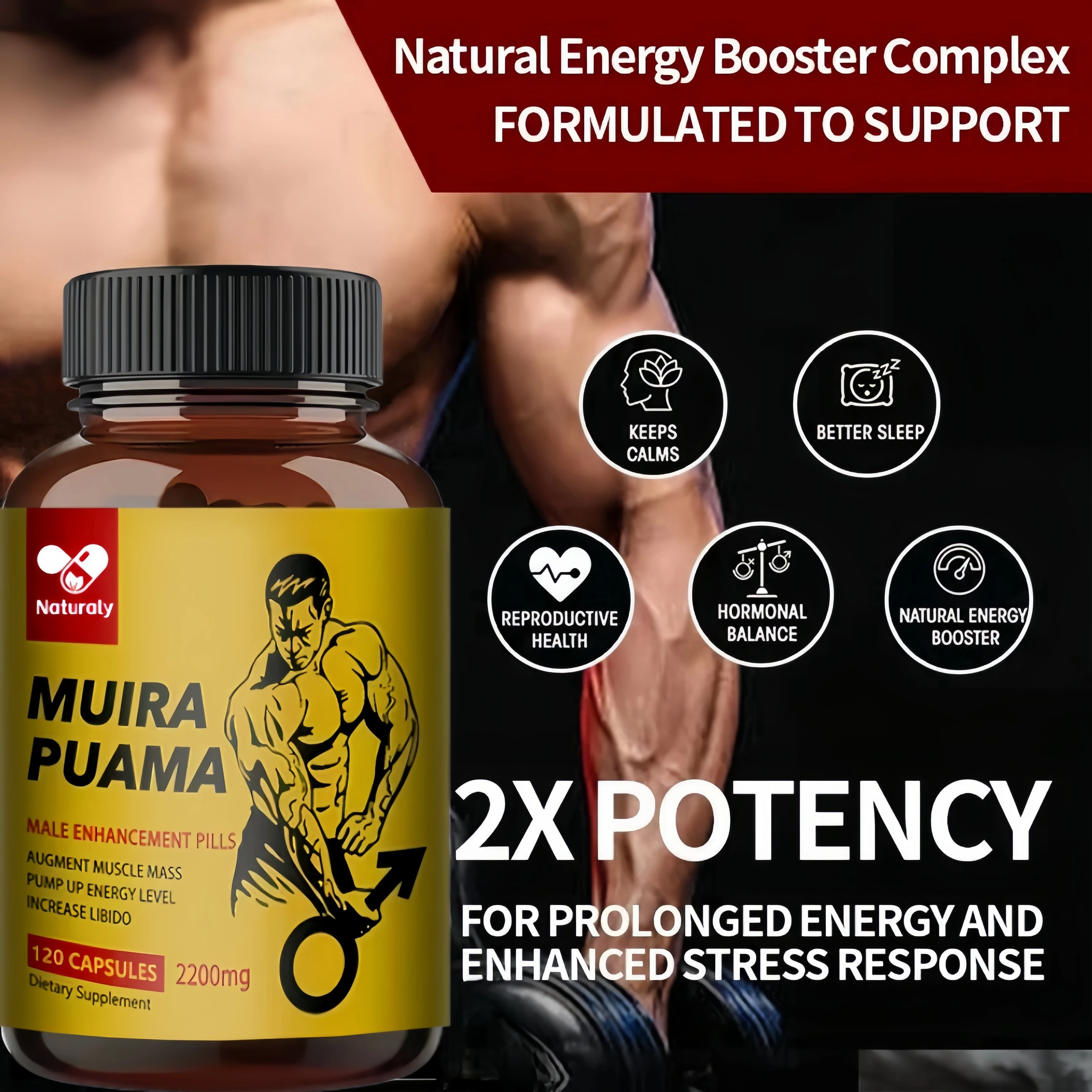 Muira Puama Extract - Men's Sports Performance Supplement, Muscle Building Capsules