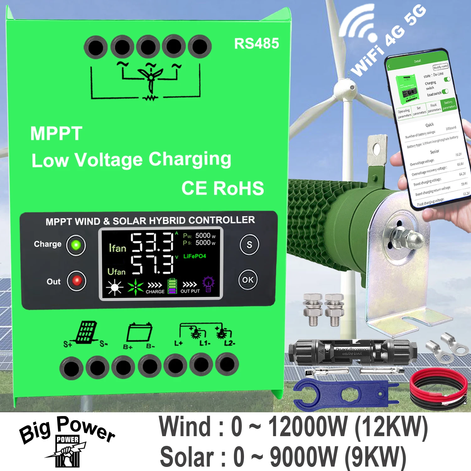 12V 24V 48V 4000W 6000W 3KW Hybrid Wind Solar Charge Controller MPPT Battery Equalizer 150A For Lifepo4 Lithium other Battery