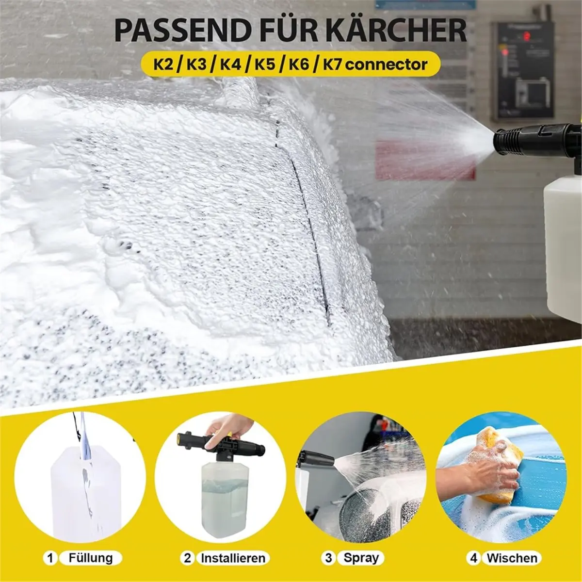 

(WSFS) Пеногенератор для моек высокого давления Karcher K2-K7, бутылка для пены 750 мл, регулируемое сопло 2175 PSI