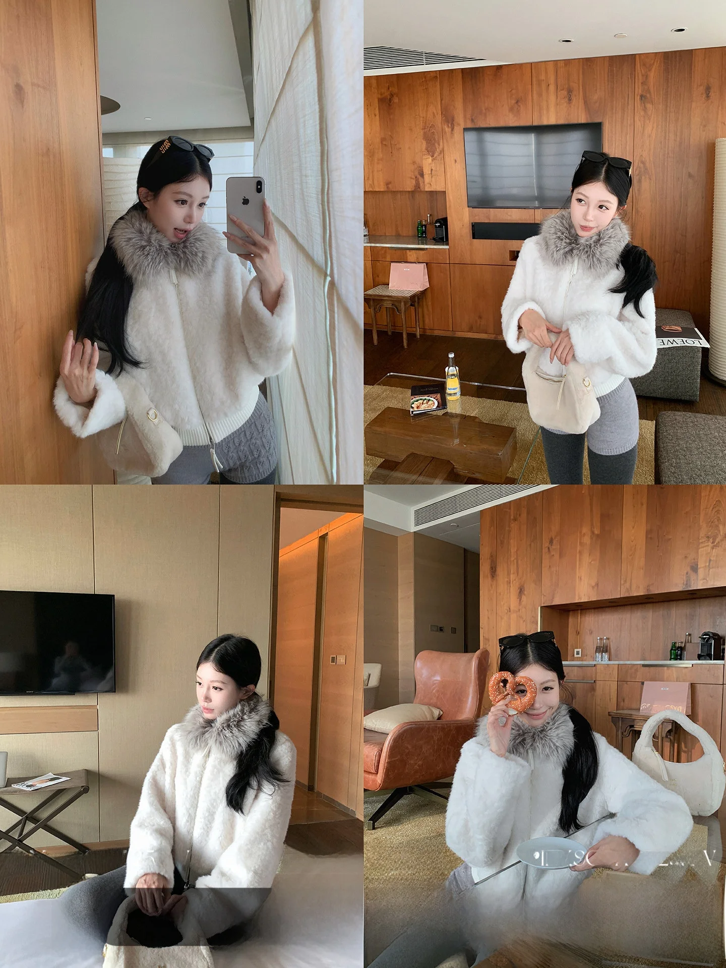 

Теплая корейская куртка Pinksoya для женщин: мягкая плюшевая куртка с большим меховым воротником, утепленная полиэстером, с длинными рукавами