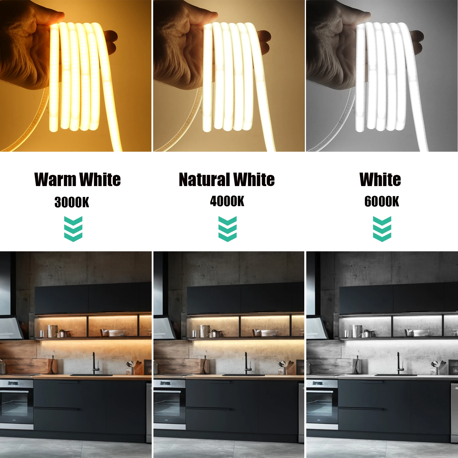 AC 220V COB Strip 3000K 4000K 6000K White IP65 Waterproof Home Decor Flexible Ribbon LED Neon Light