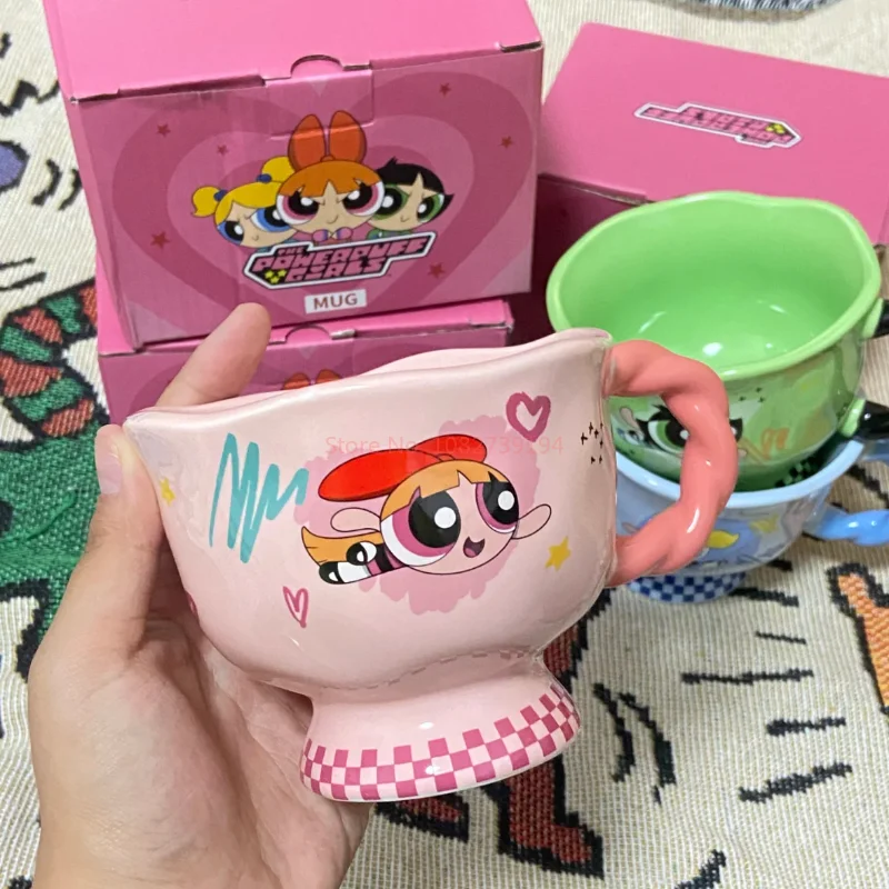 Genuine buttercup bolhas flor a powerpuff menina bonito dos desenhos animados cerâmica xícara de café kawaii caneca adorável periferia decoração para casa presente