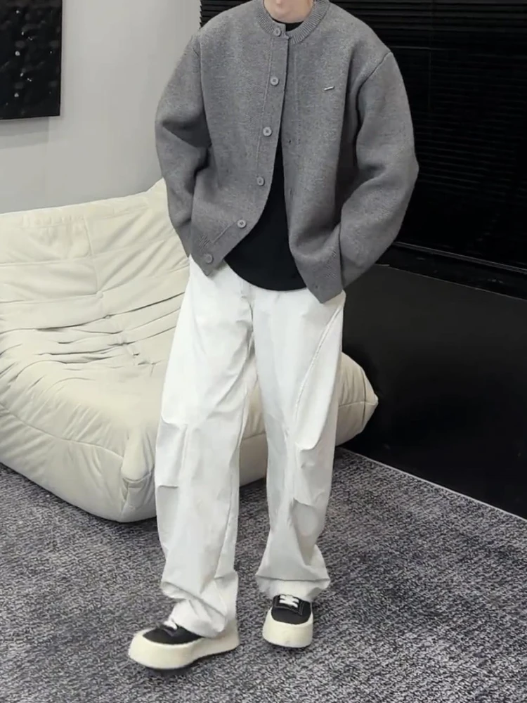 2025 aw na moda personalizado cor sólida botão tripulação pescoço casal masculino malha cardigan camisola casaco solto ajuste outono inverno