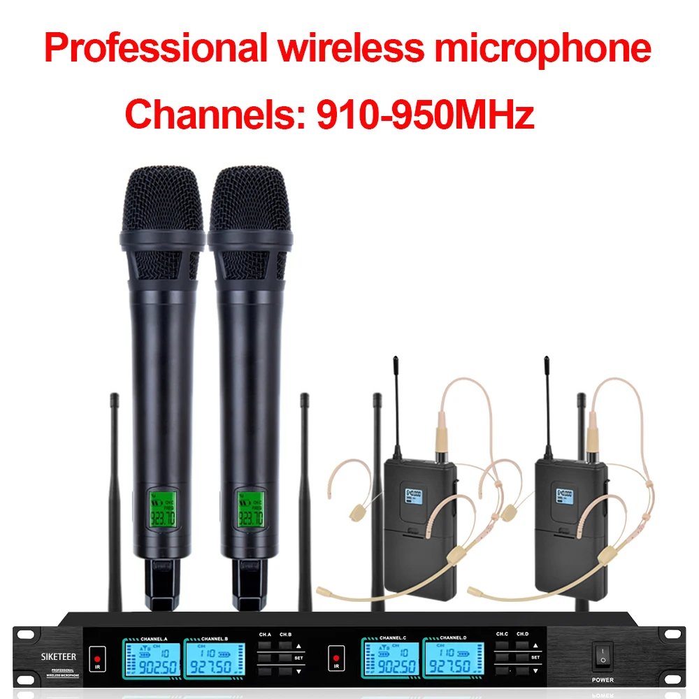 Microphone sans fil professionnel, microphone de conférence 4 canaux, adapté aux présentations dans les salles de réunion de toutes tailles.