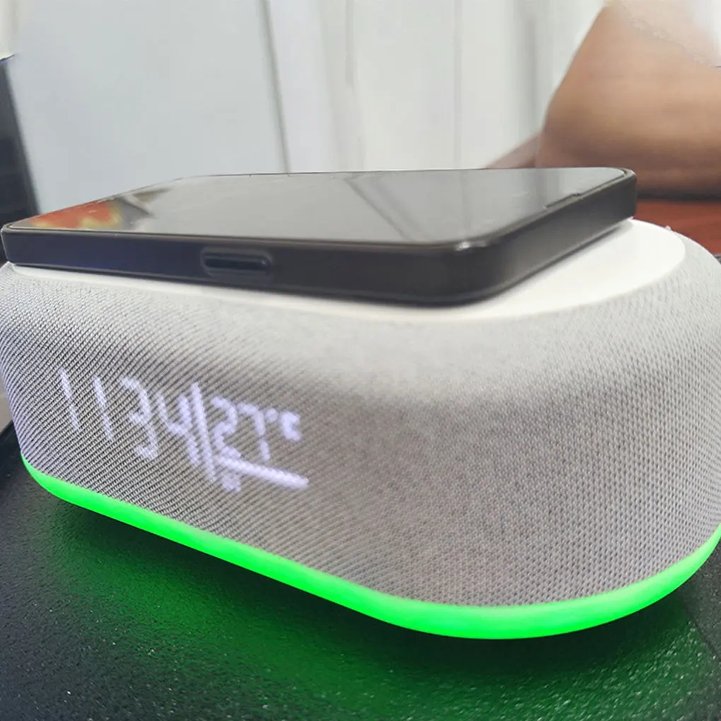 Wireless Charging Clock With Multifunctional Bluetooth Speaker And Night Light LED Time Screen