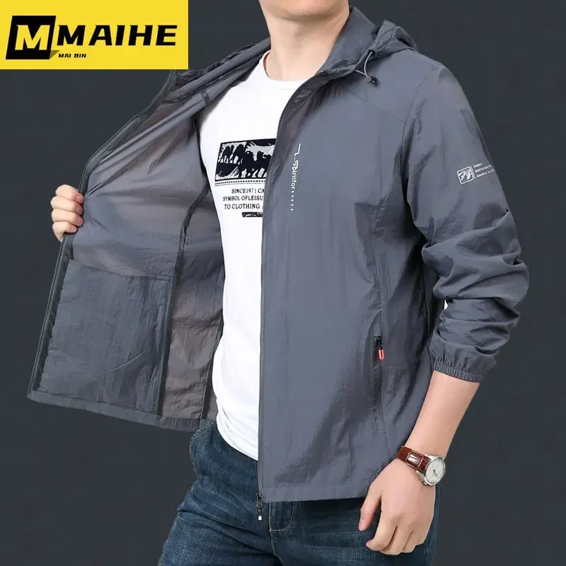 Chaqueta ligera de secado rápido para hombre, prendas de vestir informales ultraligeras con capucha, protección solar para acampada, pesca, verano, 2023