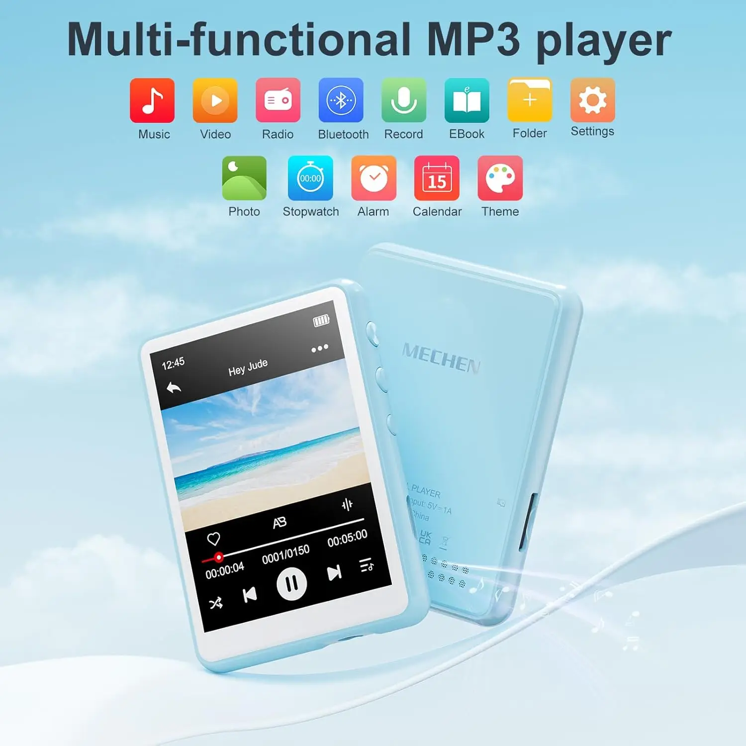مشغل MP3 سعة 64 جيجابايت مزود بتقنية البلوتوث 5.3 مع شاشة لمس كاملة 2.4 بوصة، مشغل موسيقى رقمي محمول مع مكبر صوت، راديو FM، تسجيل الخط #2