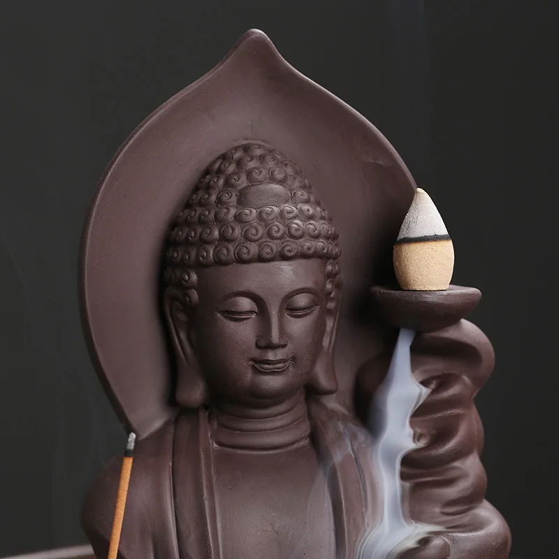 Quemador de incienso de arena púrpura, estufa de aromaterapia de Buda, meditación Zen, decoración del hogar