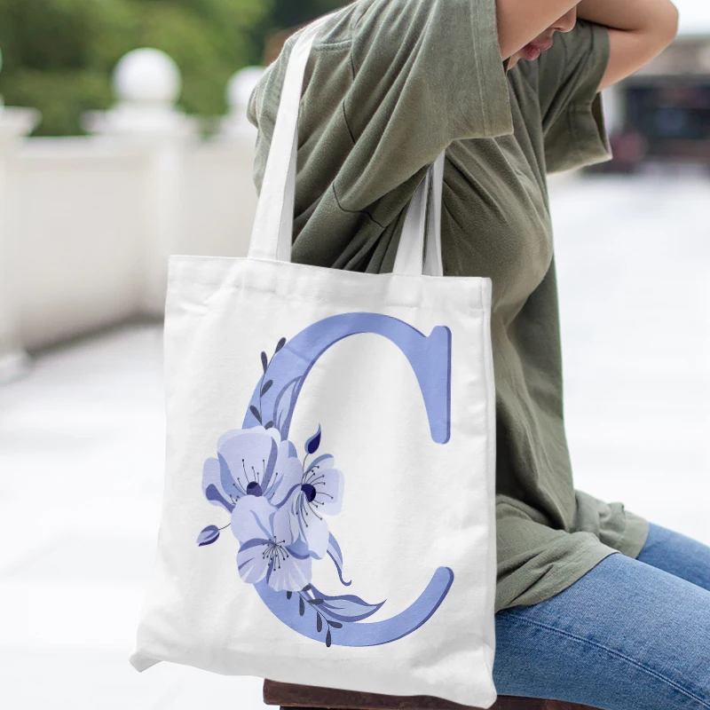 2023 Blue  Letters  Grocery  Shopping  Bag  Shopping Reusable Gifts for Bachelorette Party Shoulder Bag Eco Totes Bags Aesthetic