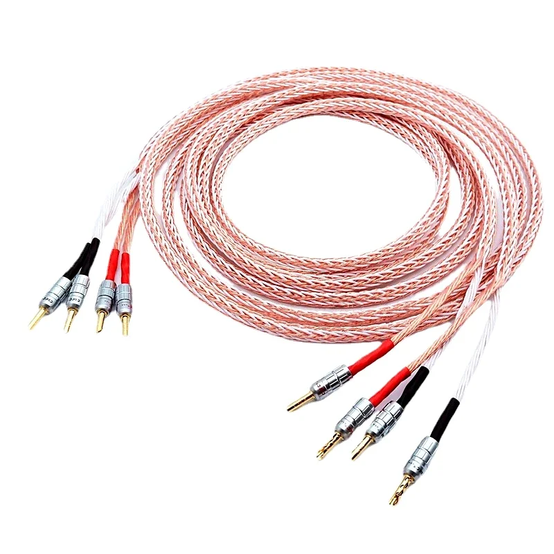 

12TC OCC Speaker Cable 2 To 4 Biwire Speaker Cable Gold Plated Banana Plug 24 Core HiFi Audio Amplifier LoudSpeaker Wire