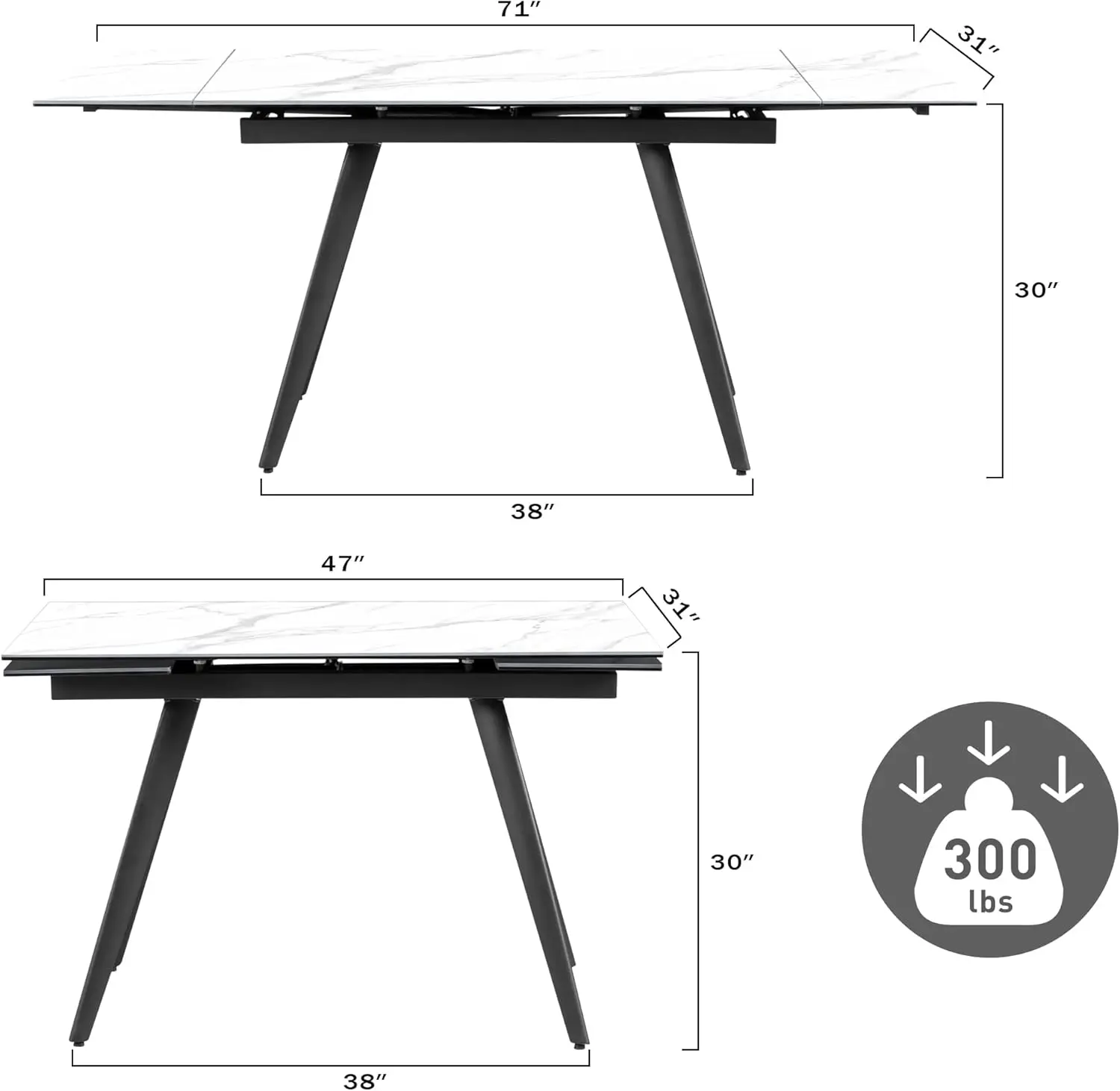 Modern Extendable Dining Table for 4-8 People, 71