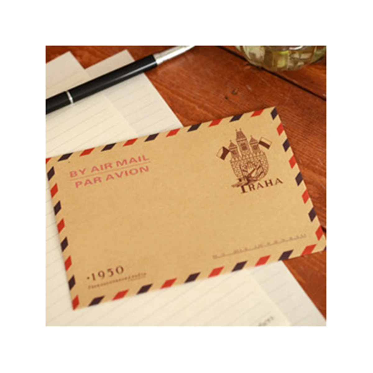 10 pçs envelopes retro marrom vermelho avião padrão papel kraft para armazenamento de cartões postais biodegradável reutilizável