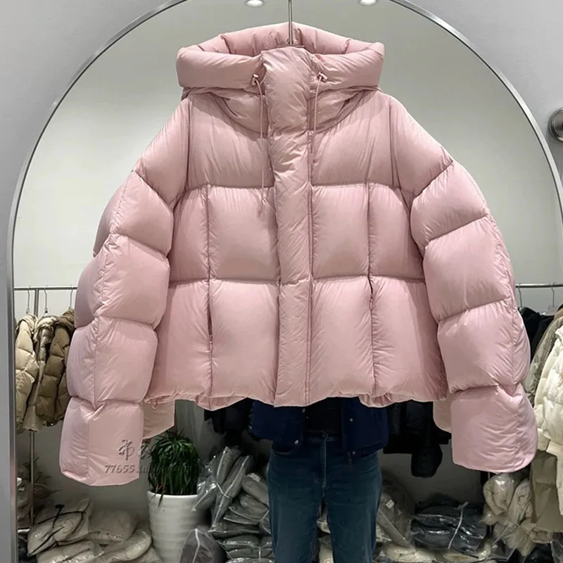 2025年冬新作 韓国風 レディース 超軽量 パフダウンジャケット フード付き 暖かい ホワイトダックダウン ブレッドジャケット