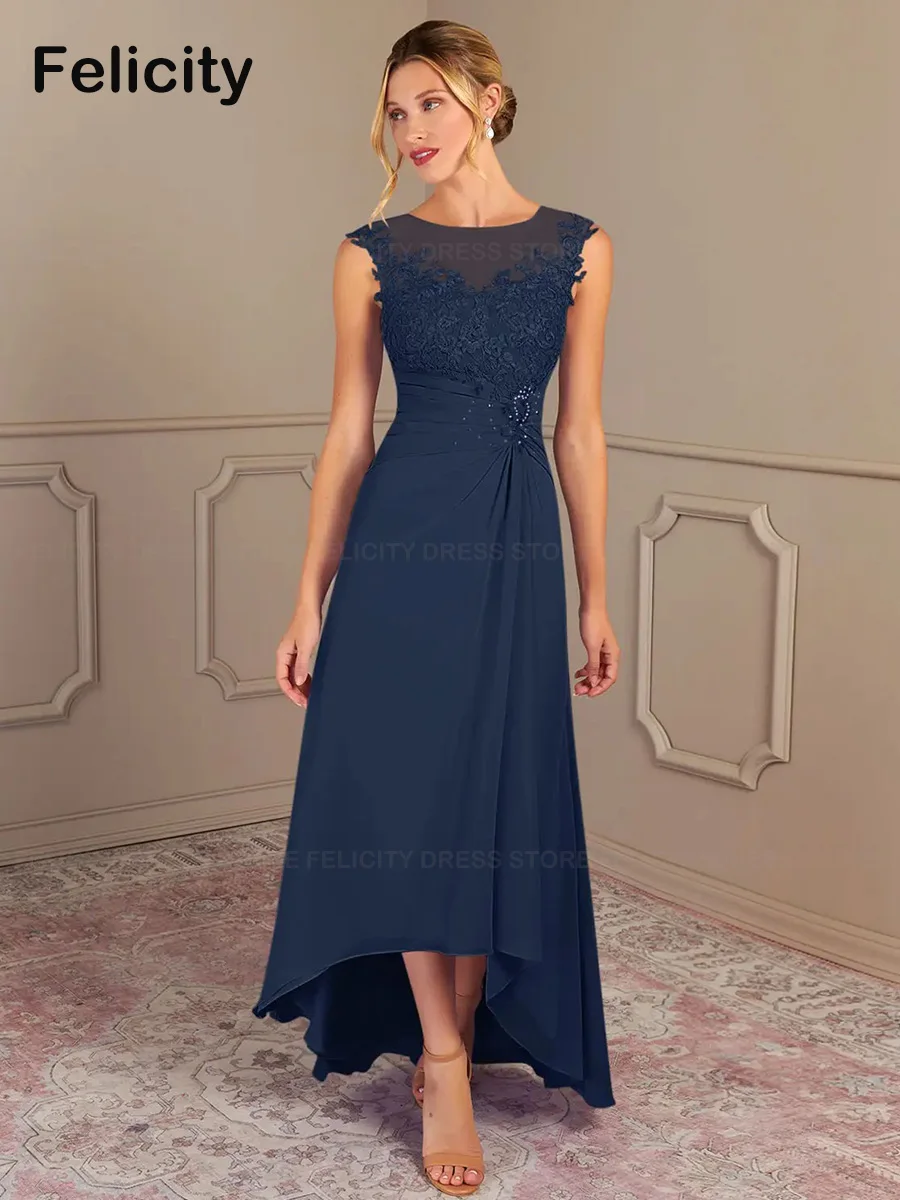 Elegant Mother of the Bride Dresses 2024 A-Line O-neck Chiffon Customized Pleated Sequins Wedding Guest Dress Vestidos de Gala