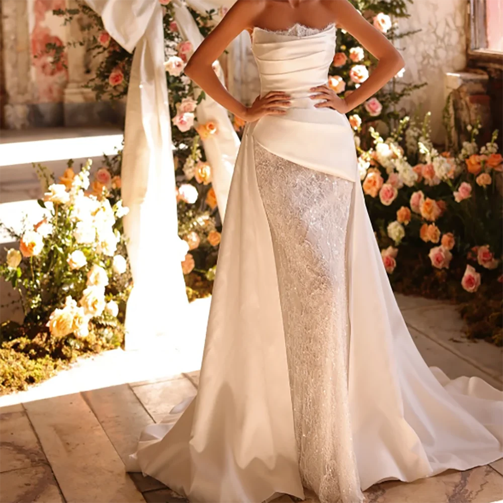 Элегантные без бретелек на шнуровке без рукавов со складками и бисером Русалка невесты свадебные платья свадебные платья по индивидуальному заказу
