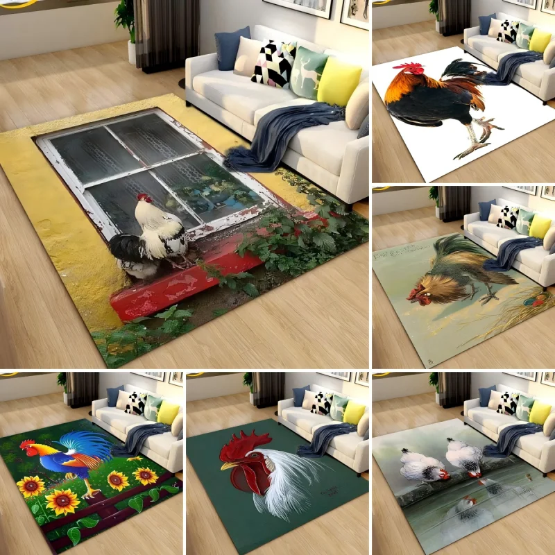 

3D ковер с петухом и курицей, полный ковер для спальни, гостиной, устойчивый к грязи, легко держать, мягкий кухонный декор, коврик