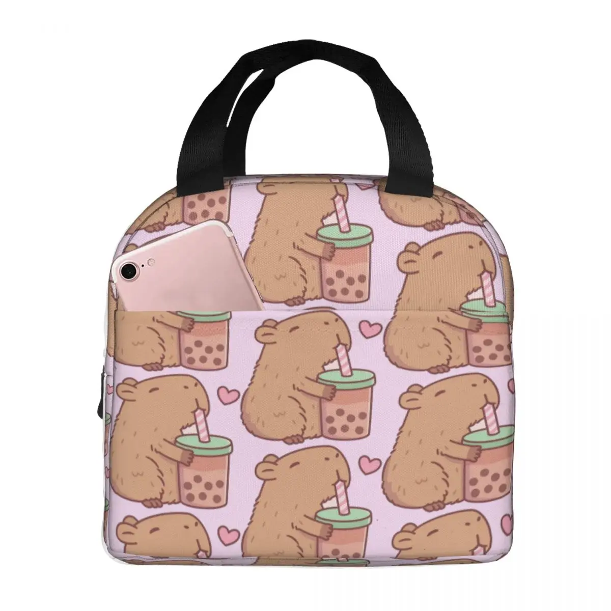 

Cute Capybara Loves Bubble Tea Lunch Bag Thermal Bag Lunch Container Animals Portable Lunch Box Tote Bento Pouch School Travel