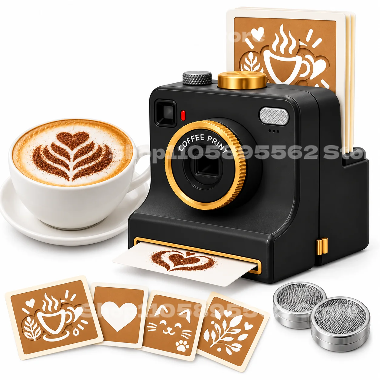 Camera Shape Coffee Foam Stencil Sifter Press Dispenser For Cinnamon Cocoa Powder Shaker Barista Dessert Drawing Stencil Device