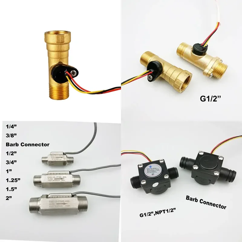 SZFAST FHS-2S Brass/Copper Hall Effect Liquid Flow Sensor 5% Accuracy 1/2