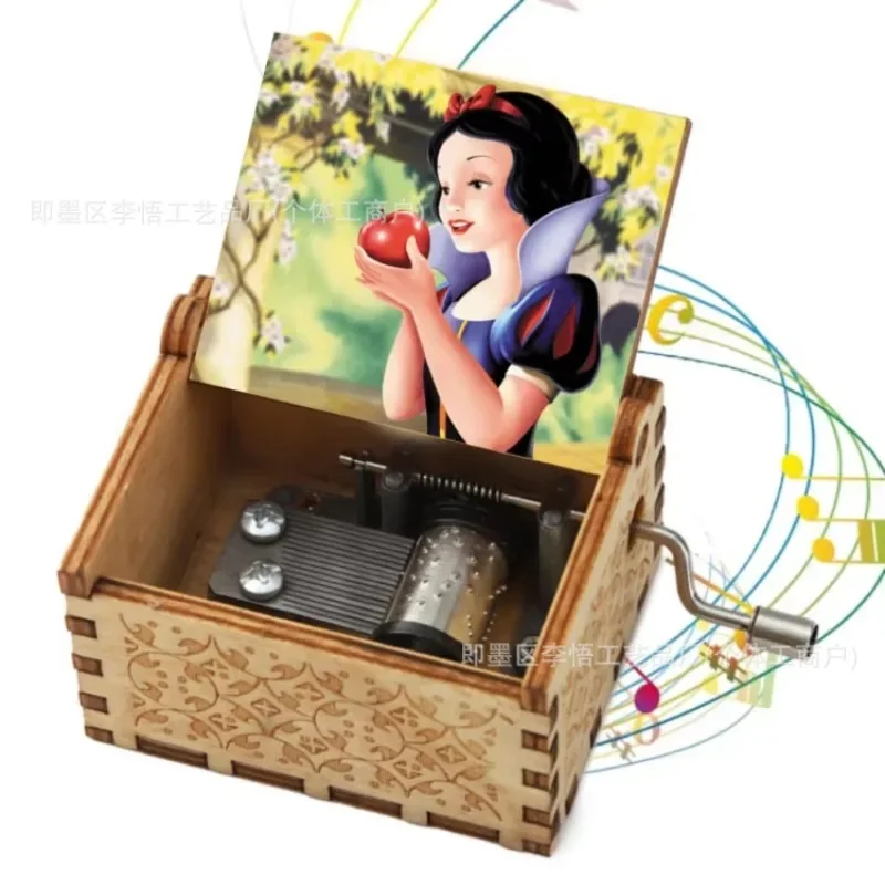 Disney Cartoon Snow White Wooden Music Box Hand-cranked Color Printed Music Box Children's Birthday Gifts Music Box Wholesale