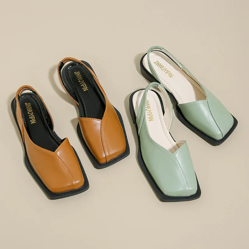 

Summer Breathable Low Heel Baotou Sandals for Women 2026 New Sandals Flat Bottom Square Head Side Empty Fashion Women's Shoes