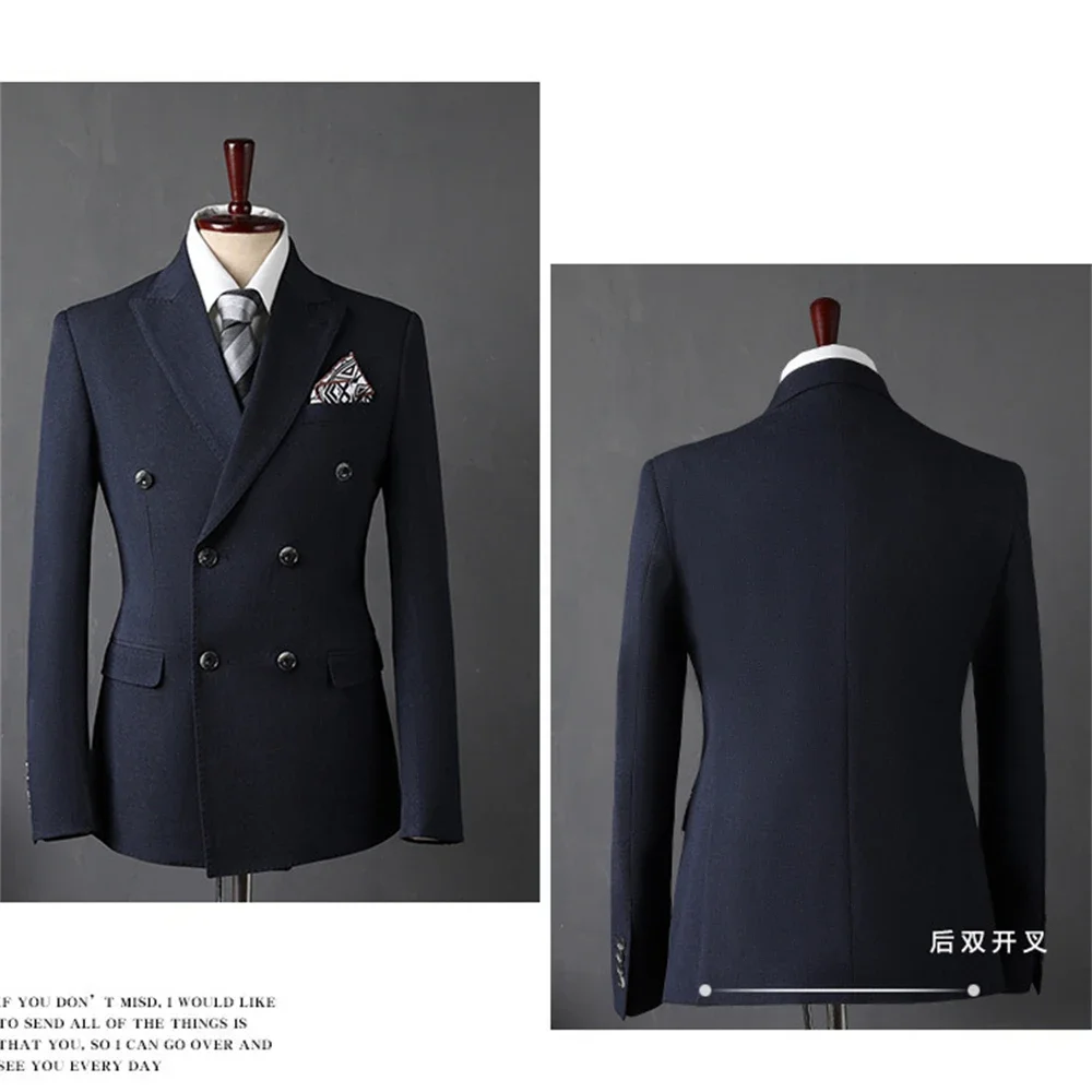 Men's Double Breasted Formal Suit Set, Jacket, Vest, Pant, Slim Fitting, Office Business Tuxedo, Autumn, Winter, Interview
