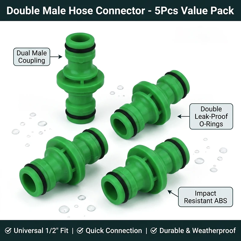 5 Pcs Hose Quick Coupling Extension Coupling 1/2 Inch Garden Pipe Coupling Tube Quick Drip Irrigation Greenhouse Watering System