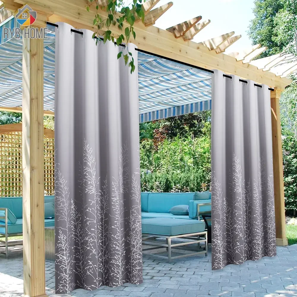 

RYB HOME Outdoor Waterproof Printed Curtain Pavilion Shading Simple Modern Living Room Bedroom Balcony Sunscreen Heat Insulation