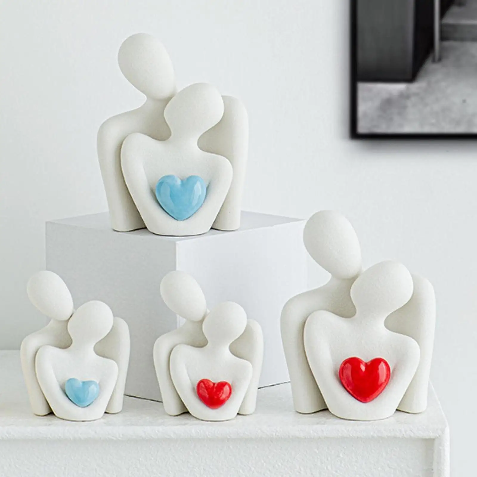 Ceramic Lovers Hugging Statue Sculpture Anniversary Gift Art Collection Desktop Decor for TV Stand,